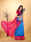 Jashn - Blue Pink Bandhani Printed Saree