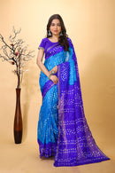 Jashn - Blue Bandhani Printed Saree