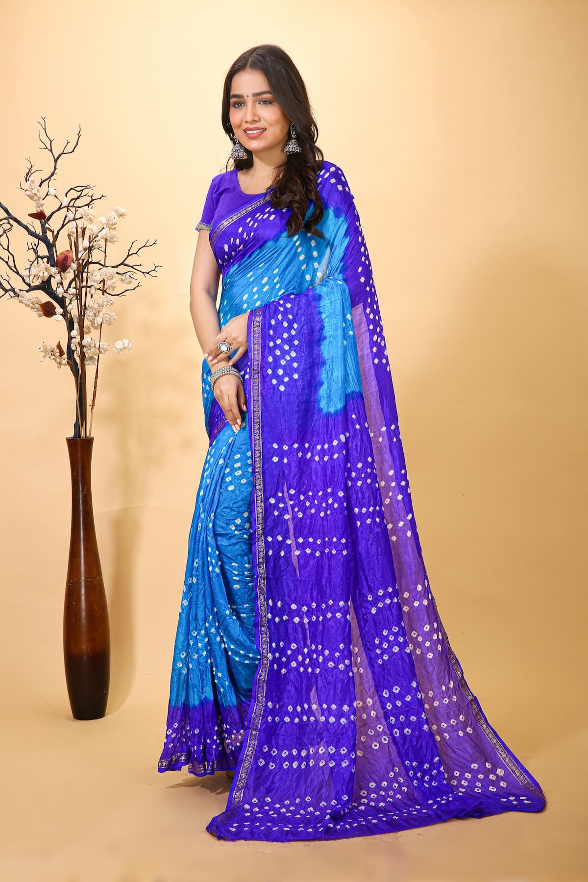 Jashn - Blue Bandhani Printed Saree