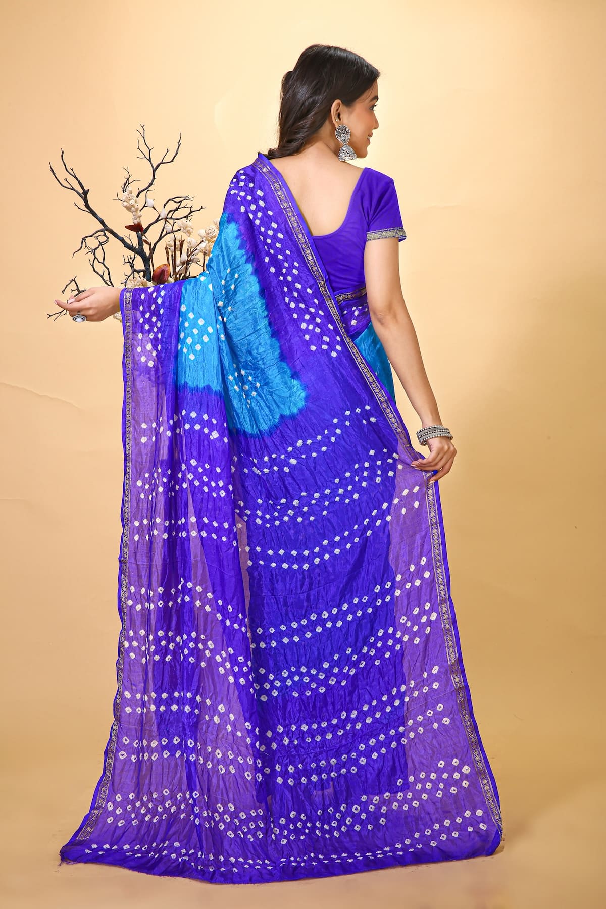 Jashn - Blue Bandhani Printed Saree