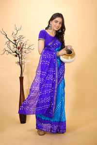 Jashn - Blue Bandhani Printed Saree