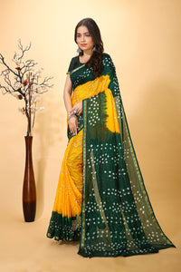 Jashn - Yellow Green Bandhani Printed Saree