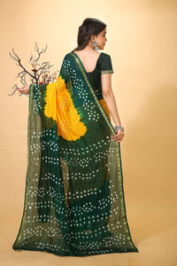 Jashn - Yellow Green Bandhani Printed Saree