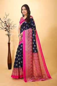 Jhilmil - Blue Pink Silk Banarasi Saree