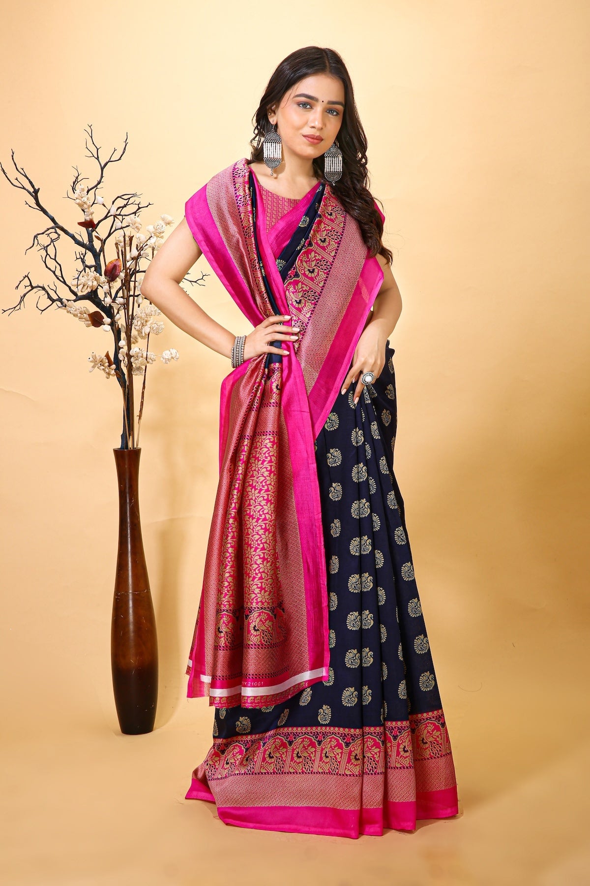 Jhilmil - Blue Pink Silk Banarasi Saree