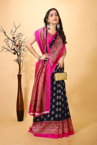 Jhilmil - Blue Pink Silk Banarasi Saree