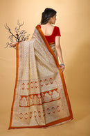 Ankur - Orange Cream Cotton Embroidered Saree