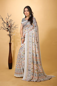 Hans - Pink White Pashmina Printed Saree