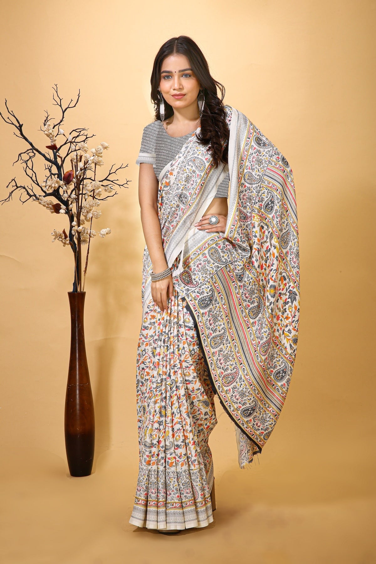 Hans - Pink White Pashmina Printed Saree