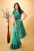 Vatika - Green Cotton Peacock Print Saree