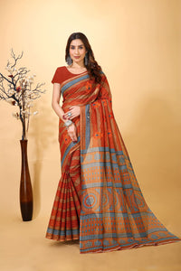 Rangini - Red Blue Cotton Saree