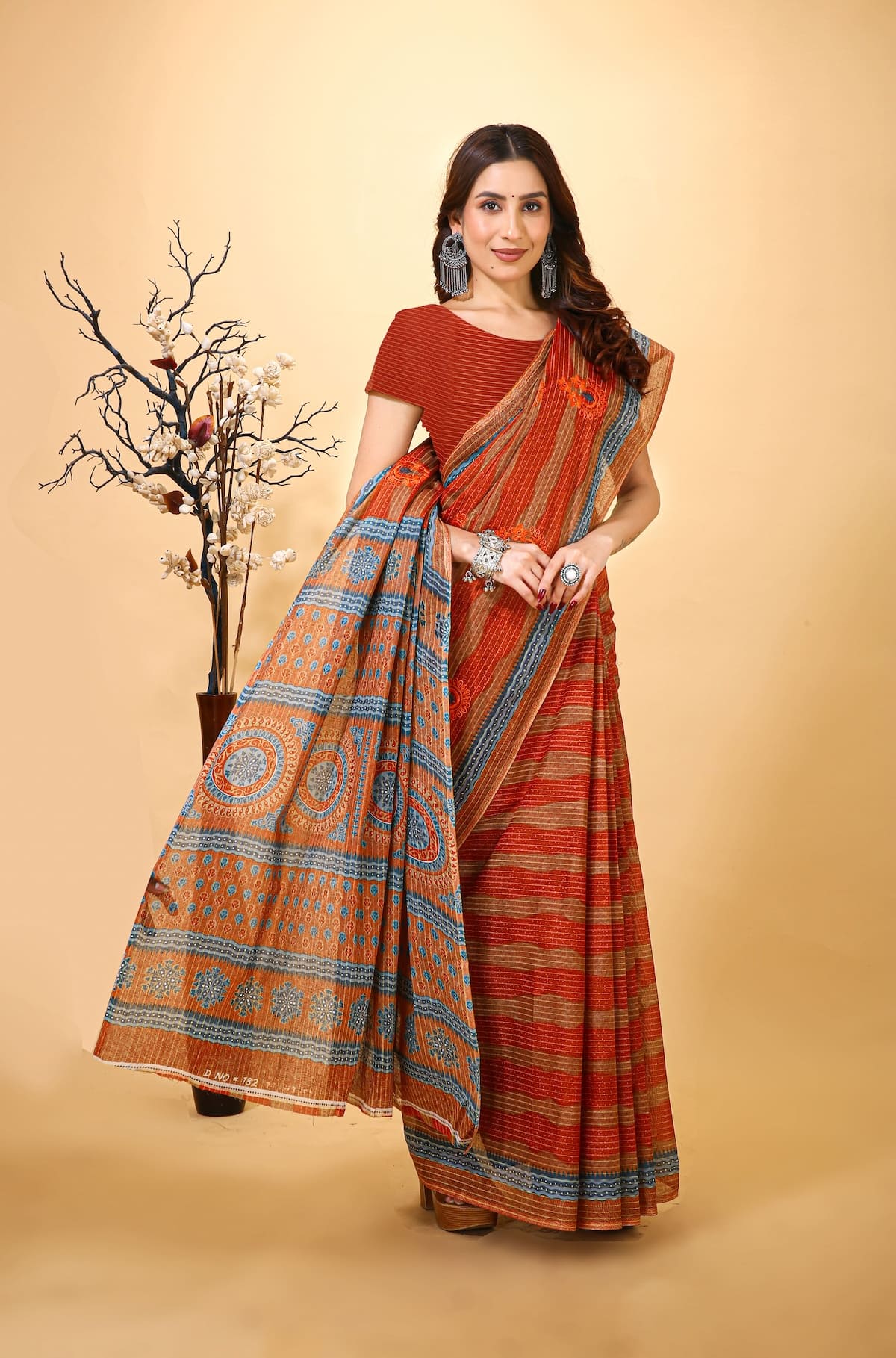 Rangini - Red Blue Cotton Saree