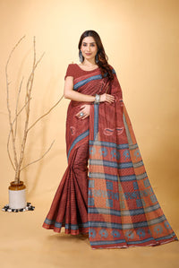 Mridul - Brown Grey Cotton Saree