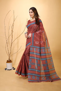 Mridul - Brown Grey Cotton Saree