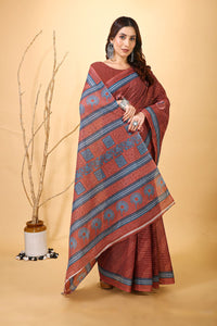 Mridul - Brown Grey Cotton Saree