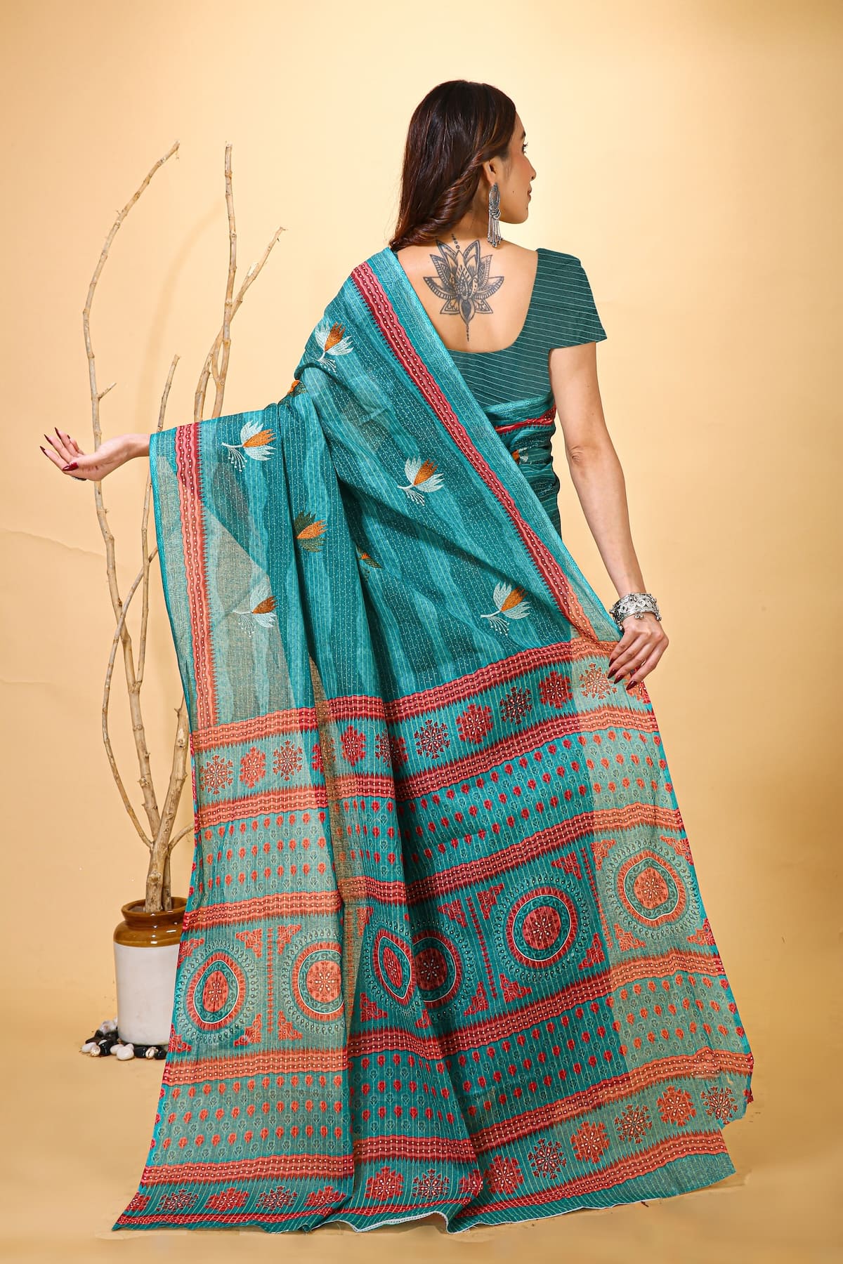 Rangini - Blue Red Cotton Saree