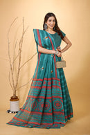 Rangini - Blue Red Cotton Saree