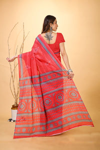 Rangini - Red Grey Cotton Saree