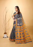 Mridul - Yellow Grey Cotton Saree