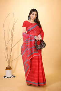 Rangini - Red Grey Cotton Saree