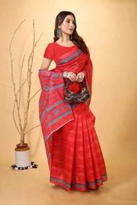 Rangini - Red Grey Cotton Saree