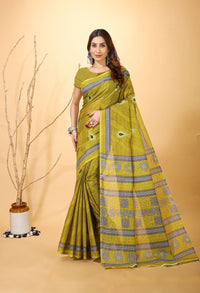 Mridul - Green Grey Cotton Saree