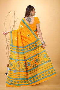 Rangini - Yellow White Cotton Saree