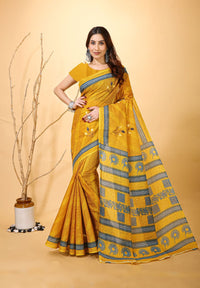 Mridul - Yellow Blue Cotton Saree