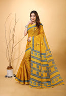 Mridul - Yellow Blue Cotton Saree