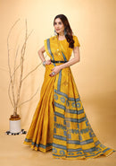 Mridul - Yellow Blue Cotton Saree