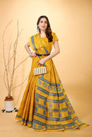 Mridul - Yellow Blue Cotton Saree