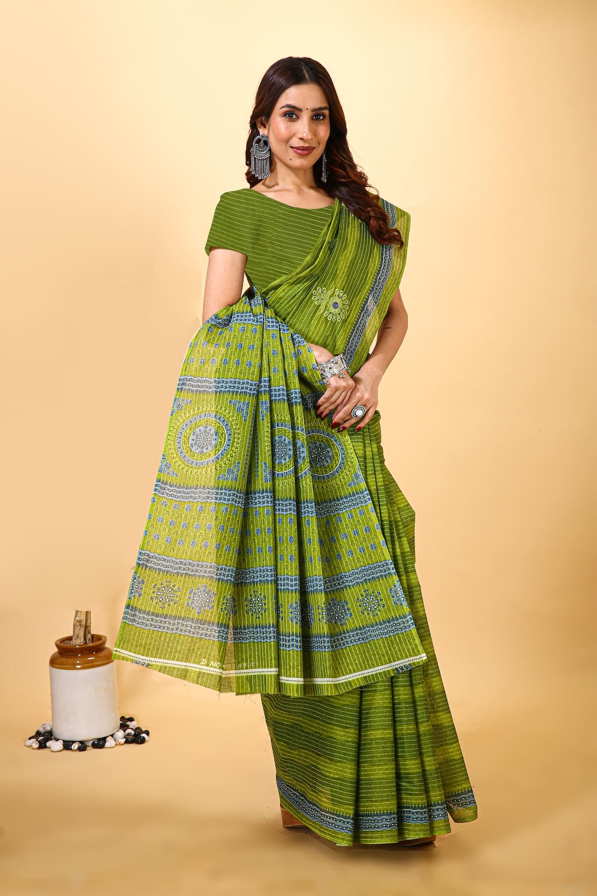 Rangini - Green Grey Cotton Saree