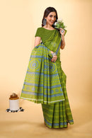 Rangini - Green Grey Cotton Saree