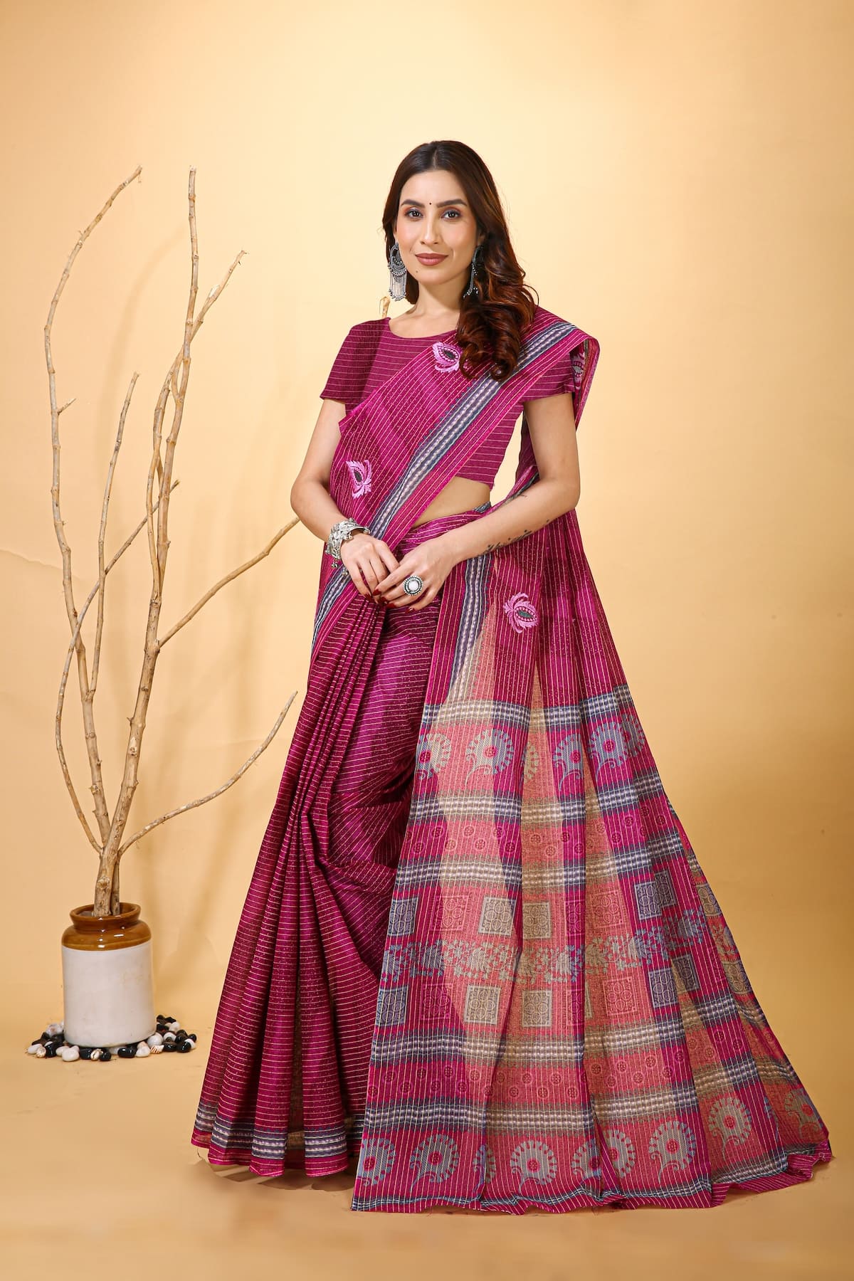 Mridul - Purple Grey Cotton Saree