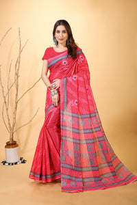 Mridul - Red Grey Cotton Saree