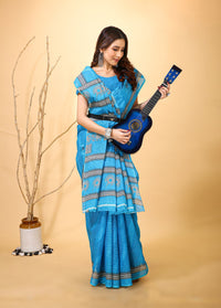 Rangini - Blue Mustard Cotton Saree