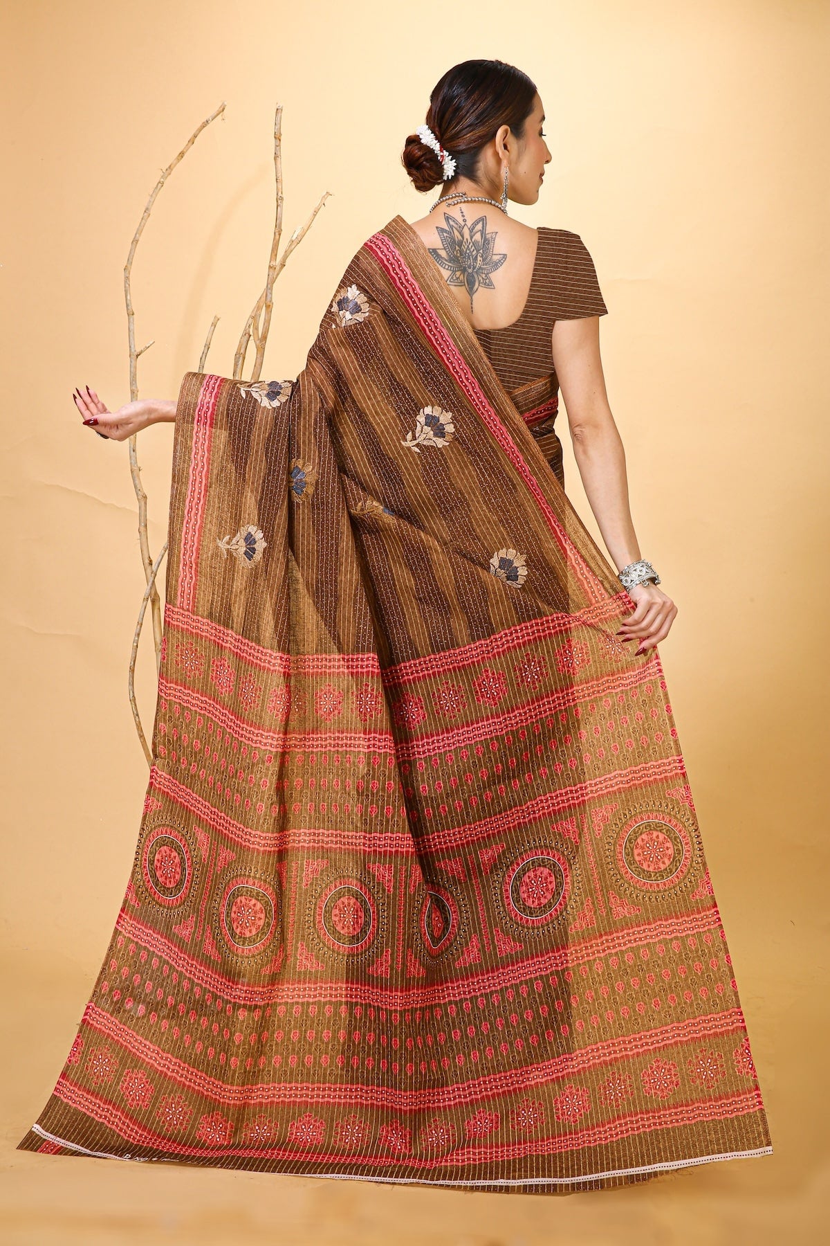 Rangini - Brown Pink Cotton Saree