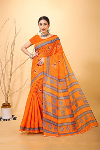 Mridul - Orange Grey Cotton Saree