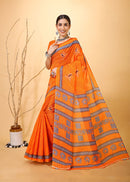 Mridul - Orange Grey Cotton Saree