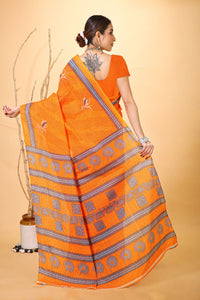 Mridul - Orange Grey Cotton Saree