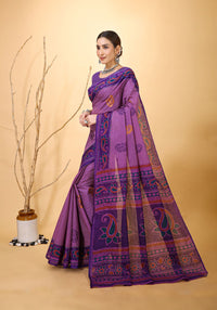 Chandni - Purple Cotton Kairi Print Saree