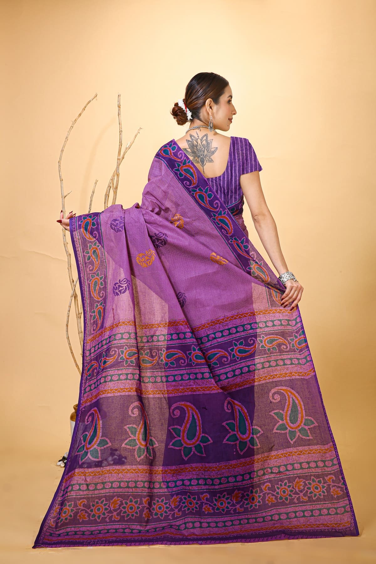 Chandni - Purple Cotton Kairi Print Saree