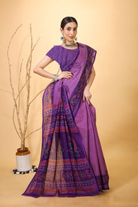 Chandni - Purple Cotton Kairi Print Saree