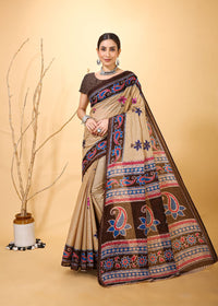 Chandni - Cream Cotton Kairi Print Saree