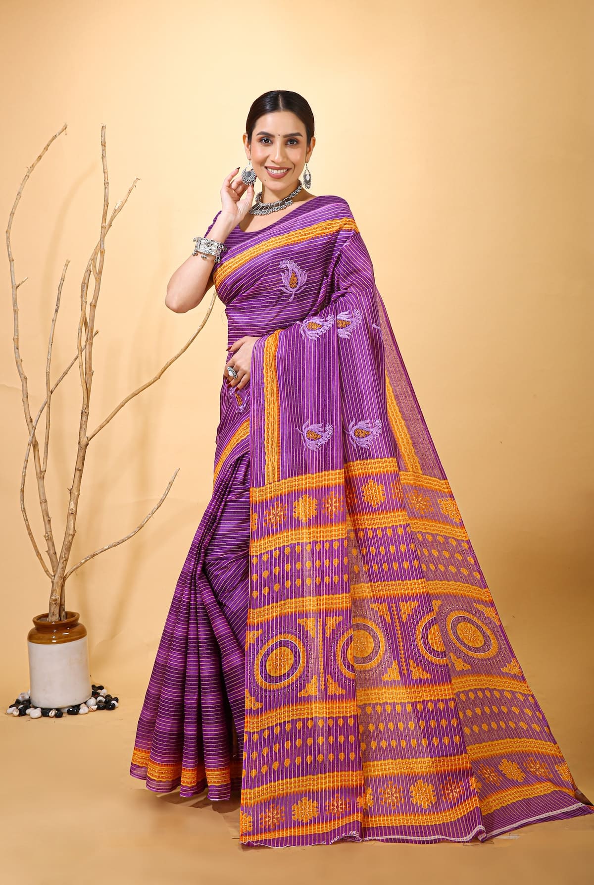 Rangini - Purple Blue Cotton Saree