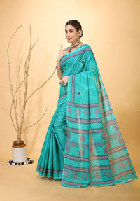 Mridul - Teal Grey Cotton Saree