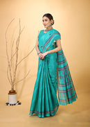 Mridul - Teal Grey Cotton Saree