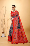 Pratha - Red Blue Silk Patola Print Saree