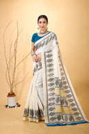 Bela - Blue White Art Silk Printed Saree