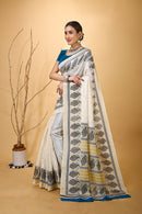 Bela - Blue White Art Silk Printed Saree